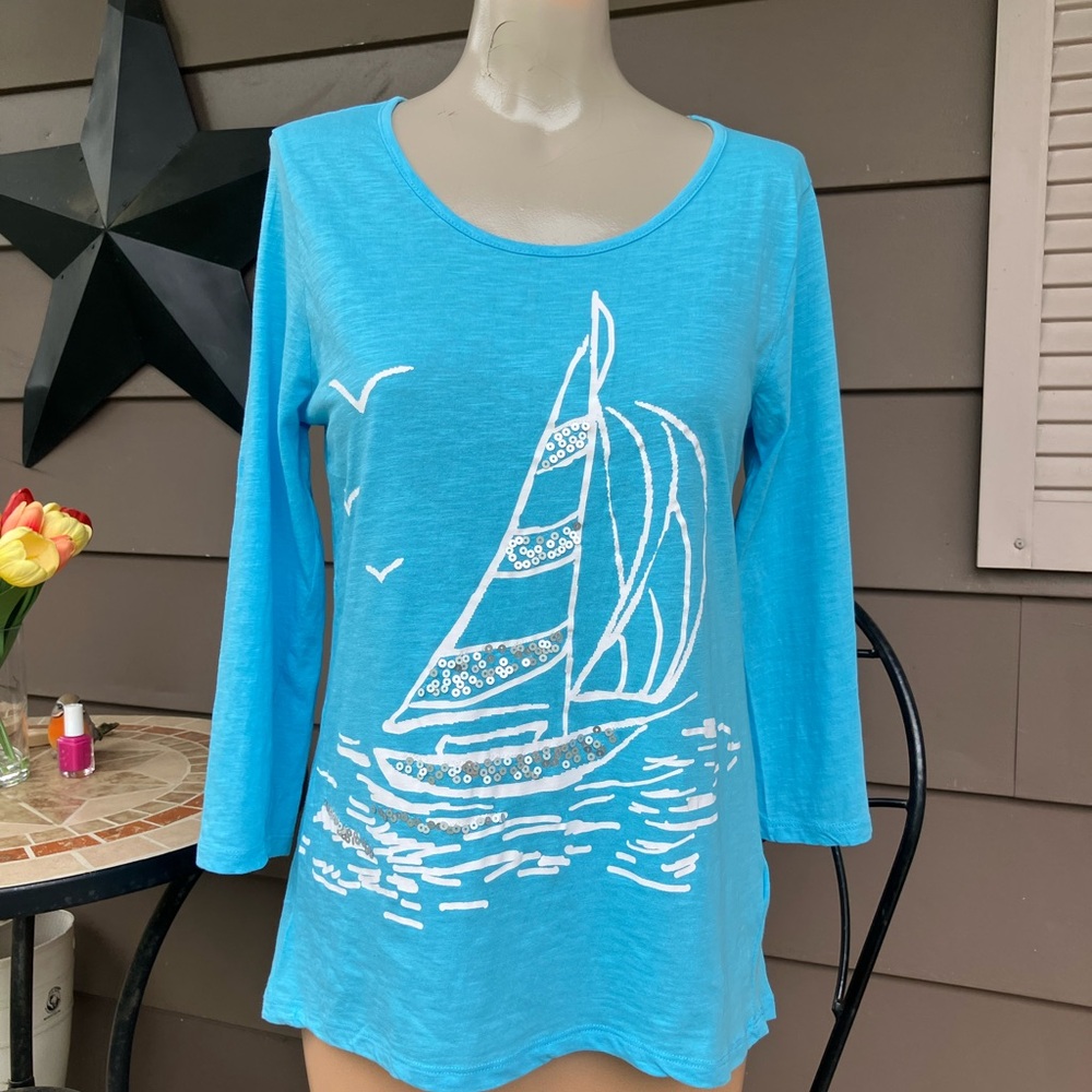💥 3 for $15 Caribbean Joe Blue 3/4 Sleeve Graphic Tee